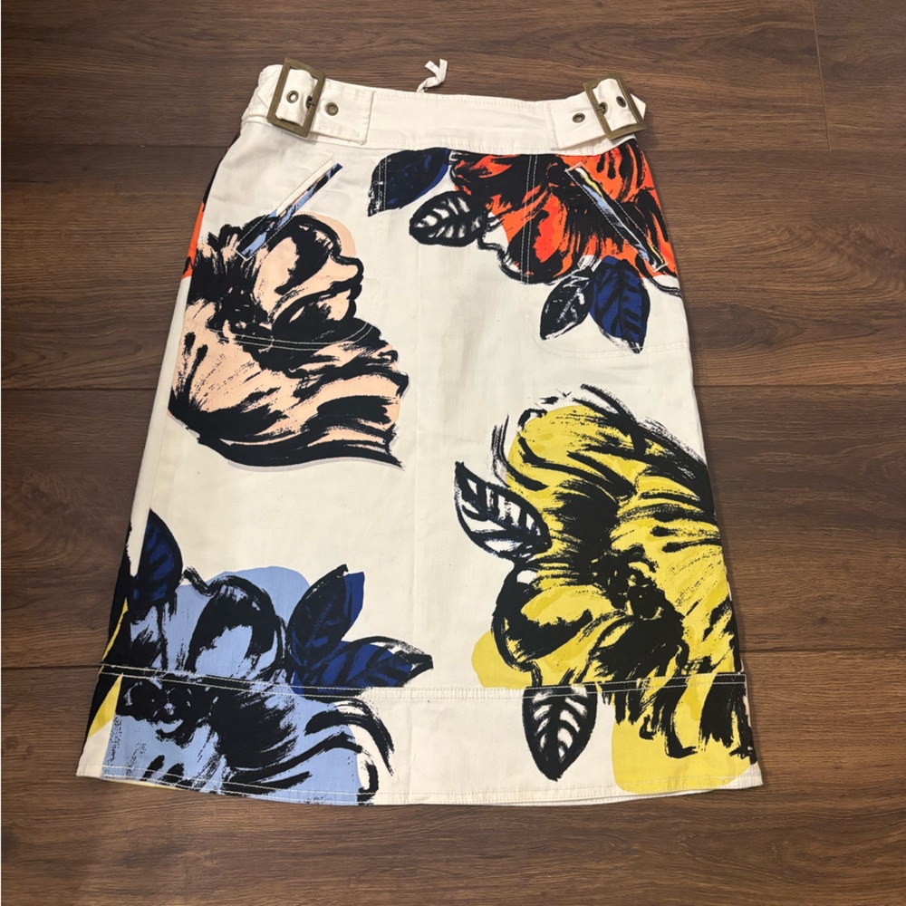 Maeve Anthropologie Floral Midi Skirt Size 0 Buckle Waist - Picture 2 of 13
